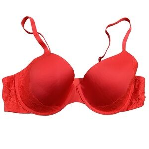 Ambrielle Red Lightly Lined Underwire Lace Trim Bra 38C